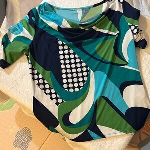 Chic Abstract Women's Blouse in Blue and Green